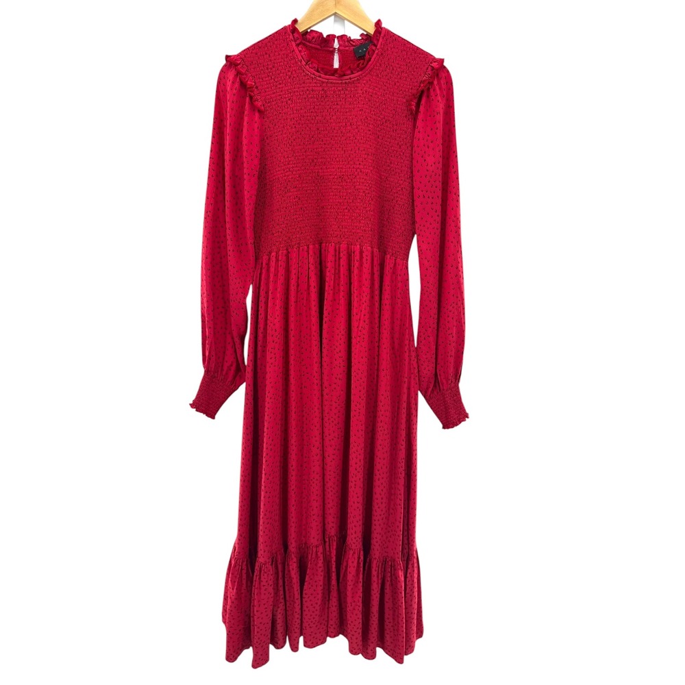 Hatch Collection Lana Smocked Ruffle Maternity Midi Dress Red 1 S Cottagecore‎